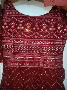 Stunning Maroon Sequined Ethnic Gown