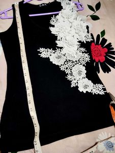 Black Lace Flower Applique Top