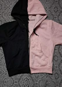 Colorblock Zip Up Hoodie - Black & Pink