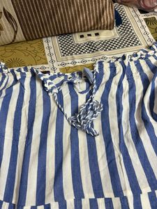 Blue &amp; White Striped Off-Shoulder Dress