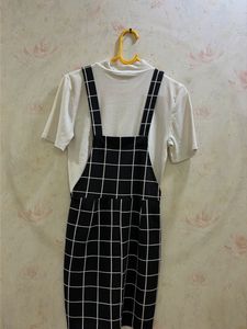 Plaid Pinafore Dress with White Top