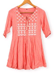 Coral Embroidered Tunic