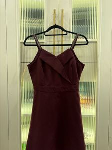 Elegant Maroon Embellished Strap Dress