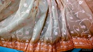 Peach Floral Organza Saree