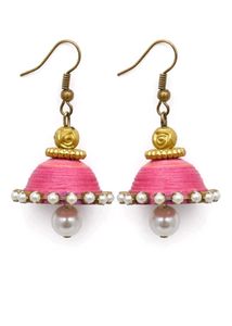 Pink Jhumka Earrings with Pearls