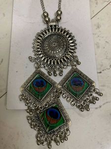 Boho Peacock Feather Jewellery Set
