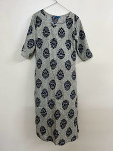 Grey Kurta with Navy Blue Print