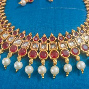 Gold plated Ruby Kundan Set