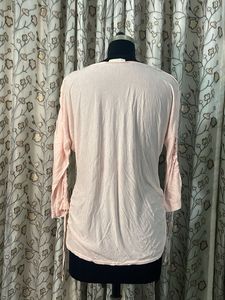 Pink V-Neck Long Sleeve Top