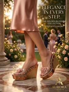 Elegant Rose Copper Gold Wedge Heels