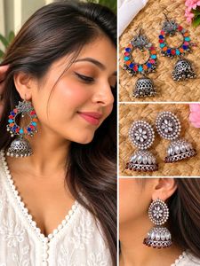 Boho Oxidized Jhumka Earrings 2 ct
