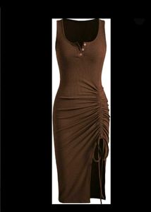 24h Sale! 🤎BROWN BODYCON THIGH SLIT DRESS