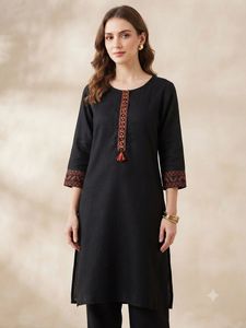 Imara Black Embroidered Cotton Kurta (Size S)