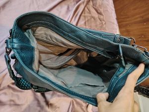 Teal Textured Leather Hobo Bag