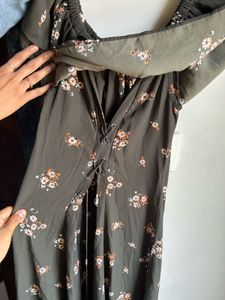 olive green offshoulder gown