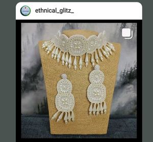 Elegant White Beaded Choker &amp; Earring Set