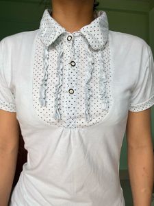 Cute Polka Dot Ruffle Shirt