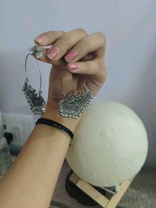 Oxidized Silver Peacock Jhumka Earrings