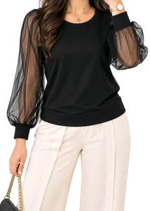 Chic Black Top with Sheer Sleeves