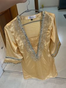 Beaded V-Neck Yellow Kurta