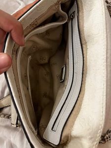 Guess White Embossed Chain Shoulder Bag