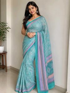 Beautiful Teal Printed Saree