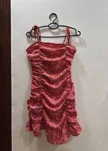 Red Floral Ruched Mini Dress | adjustable straps