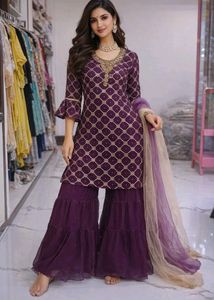 Designer Purple Kurta Set with Palazzo
