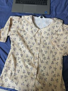 Korean Floral Print Button-Down Top