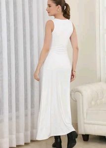 White Sleeveless Slit Maxi Dress