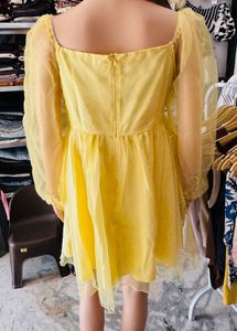 Cute Yellow Puff Sleeve Mini Dress