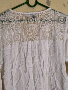White Lace Detail Tunic Top