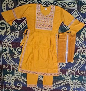 Nyra Cut Kurta Set IN Pretty Mustard Color