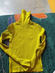 Ribbed Yellow Turtleneck Top