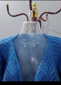 Blue Tie-Front Knit Shrug