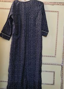 Elegant Navy Blue Kurta with Embellished Neckline
