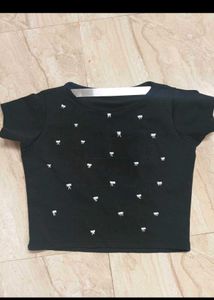 Black Crop Top with White Bows