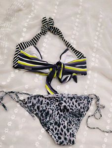 Stylish Striped &amp; Leopard Print Bikini Set