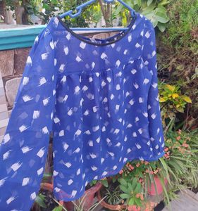Blue Printed Casual Blouse