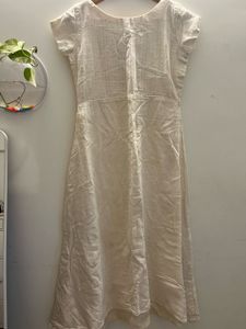 Embroidered Cream Linen Dress