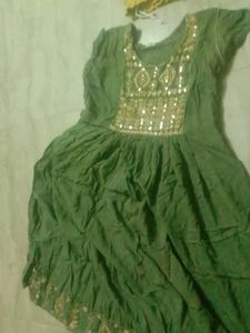 Green Embroidered anarkali kurti set