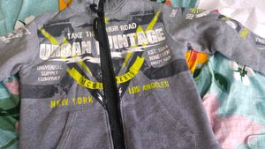 Grey Zipper Hoodie with Graphic Print