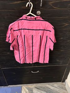 Pink Boxy Crop Shirt