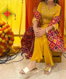 Yellow Embroidered Kurta with Pants