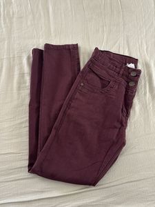 Burgundy High-Waisted Jeans
