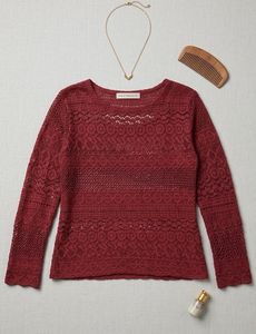 Maroon Crochet Knit Sweater Top