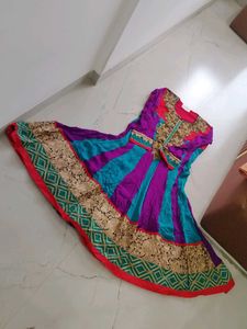 Vibrant Striped Anarkali Gown with dupatta and pan