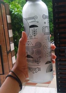 Frosted Glass Water Bottle with Artistic Design