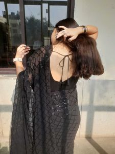 Elegant Black Sequined Saree