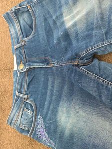 Embroidered Blue Denim Jeans